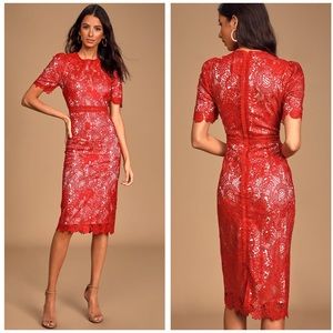 Lulu’s Amore Red Crochet Lace Short Sleeve Dress